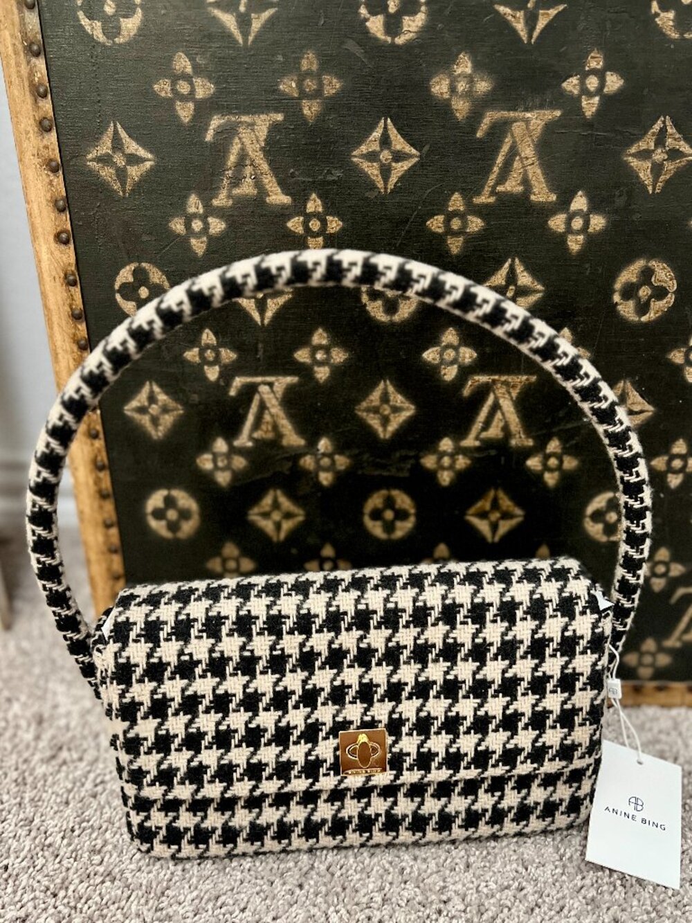 Anine Bing Houndstooth Black Cream/White Check "Nico" Bag Purse, NEW